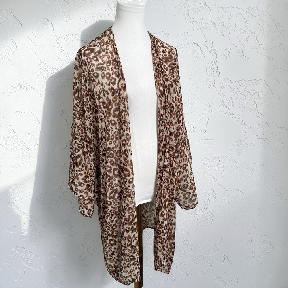 Aerie Leopard Print Kimono Cardigan Sheer Boho Lightweight OS